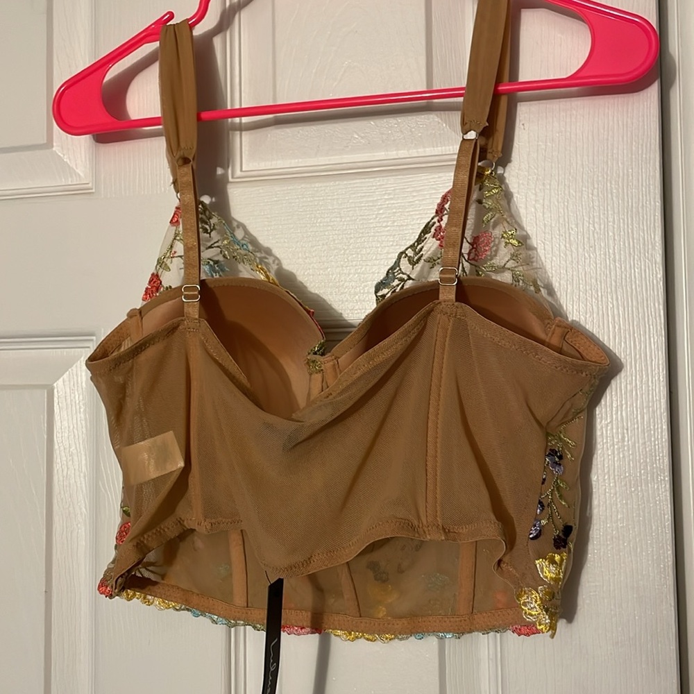 Lulu's Tan Floral Embroidered Mesh Bustier Cami - Picture 5 of 5